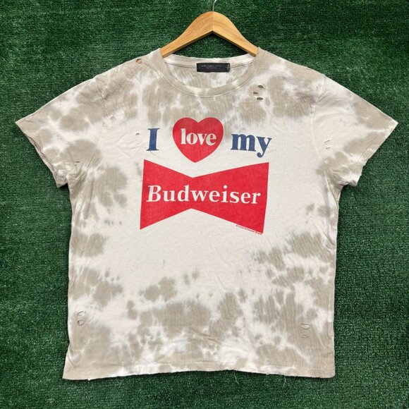 I Love My Budweiser Distressed Tie-Dye T-Shirt Size Medium - Picture 1 of 4